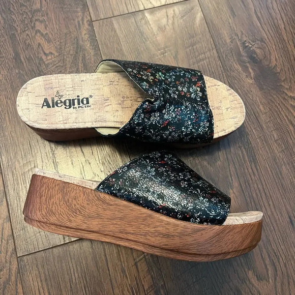 Alegria Triniti Floral Platform Leather Comfort Sandal Womens Size 38 - Picture 1 of 11